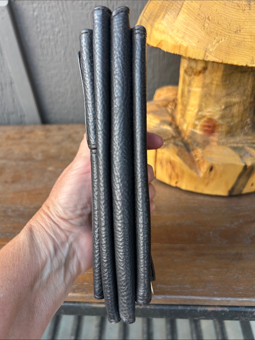 Vintage Black Faux Leather Envelope Wallet with Gold Accent - Picture 6 of 13